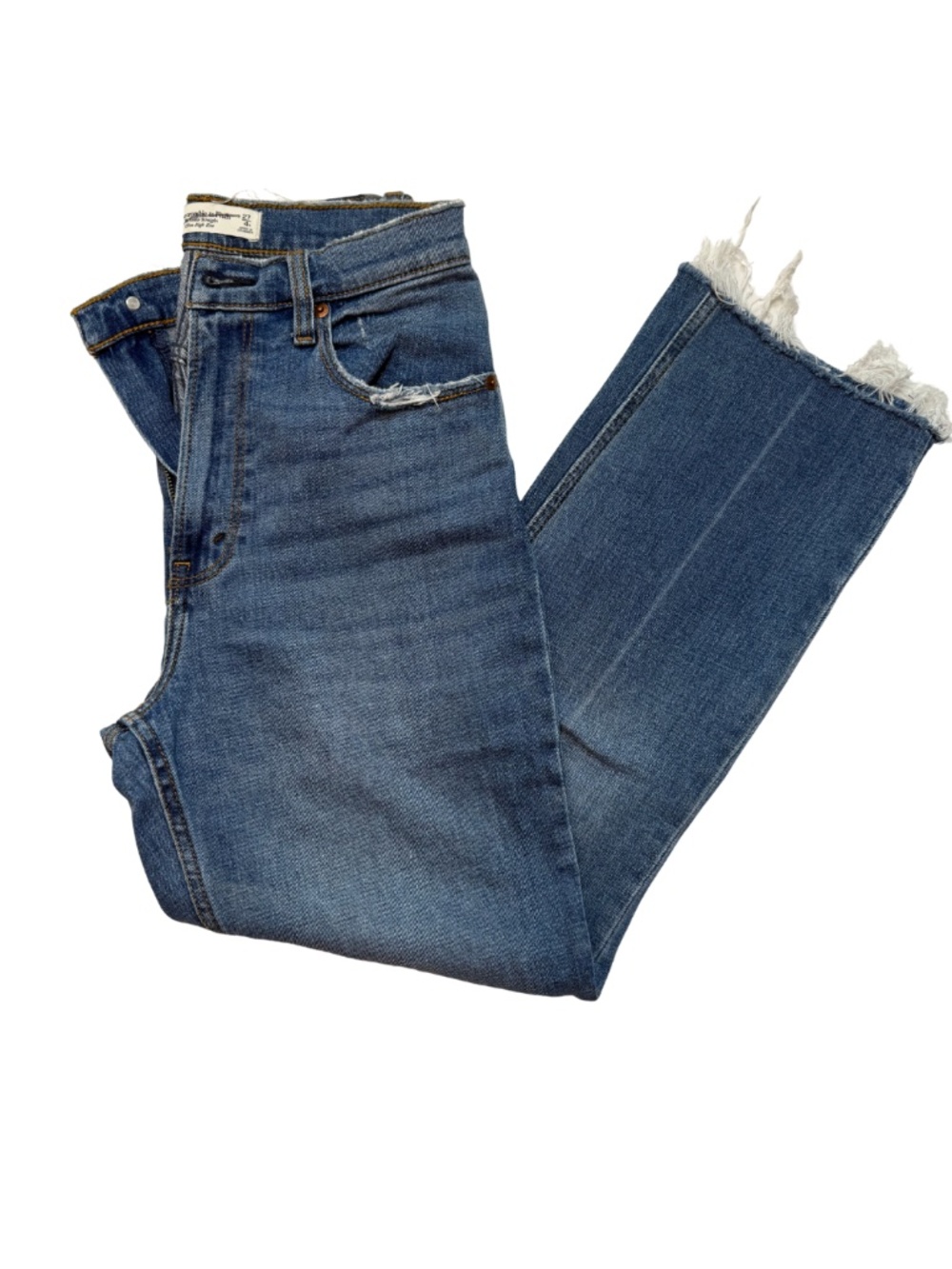 Abercrombie Ultra High Rise Straight Jeans Size 27 Distressed Raw Hem
